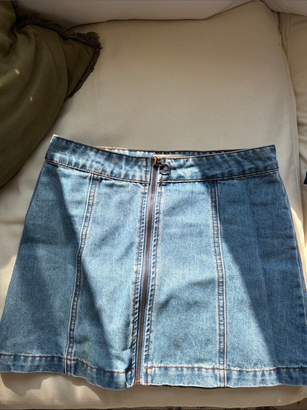Altar'd State Light Blue Denim Zip-Front Mini Skirt
